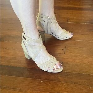 XOXO Taupe Strappy Block Heel Sandals